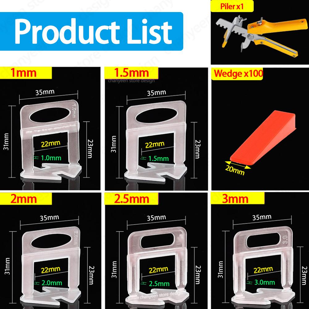 1/1.1/1/1.1/1mm Wall Floor Tile Leveling System Clips Ceramic Leveler Spacer Plier Wadge Kit for Tile Laying Construction Tools
