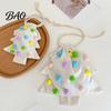 Fabric Storage Bags for Gifts Christmas Tree Shaped Gift Bag, Reusable Drawstring Treat Goody with Pompoms Durable Polyester Sacks Bells, Winter