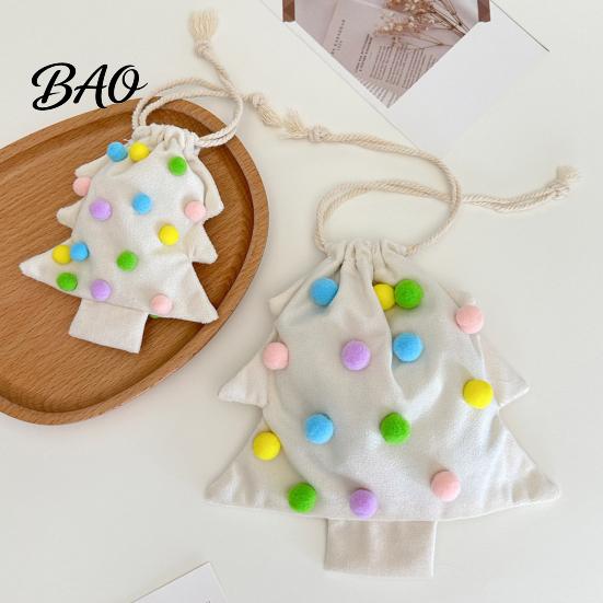 Fabric Storage Bags for Gifts Christmas Tree Shaped Gift Bag, Reusable Drawstring Treat Goody with Pompoms Durable Polyester Sacks Bells, Winter