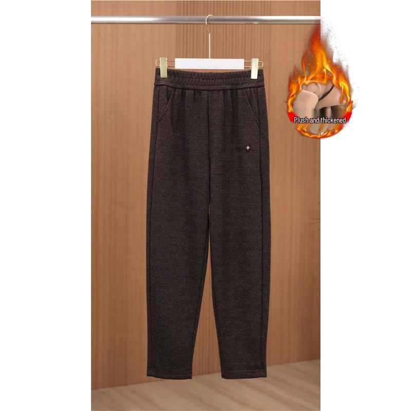 Fashionable High Waist Fleece-Lined Knit Pants - Autumn Winter Casual Chic