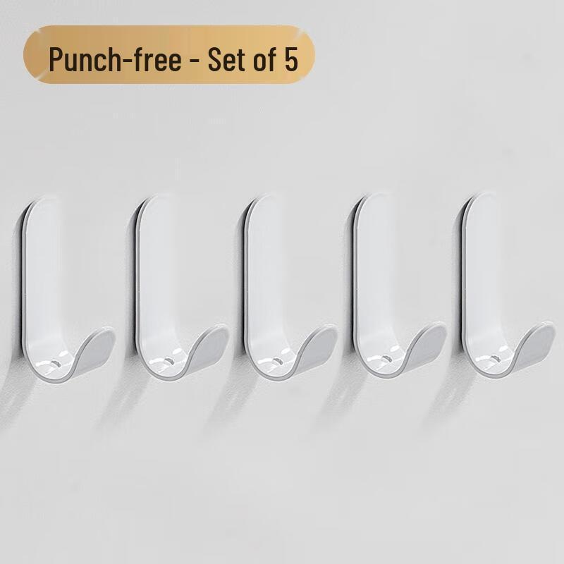 JINGRUIXIANG No-Drill Adhesive White Stainless Steel Hooks (5-Pack)