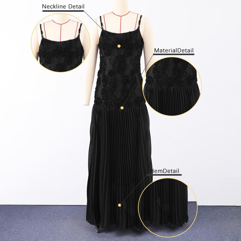 3D Flower Patchwork Long Dress Women Spaghetti Strap Sleeveless Backless Elegant Evening Dresses