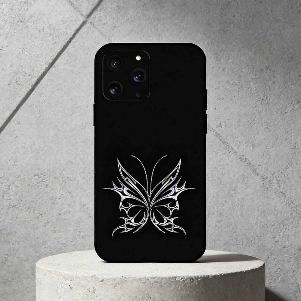 G-Gothic butterfly Phone Case For iPhone 17,16,15,14,13,12,11 Plus,Pro Max,SE4Soft Silicone Black Cover