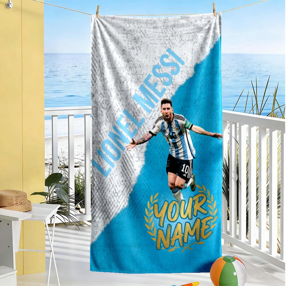 Football Messi Customize Your Name Beach Towel Soft Durable Quick-Dry Suitable for Swimming Gym Camping Yoga Vacation