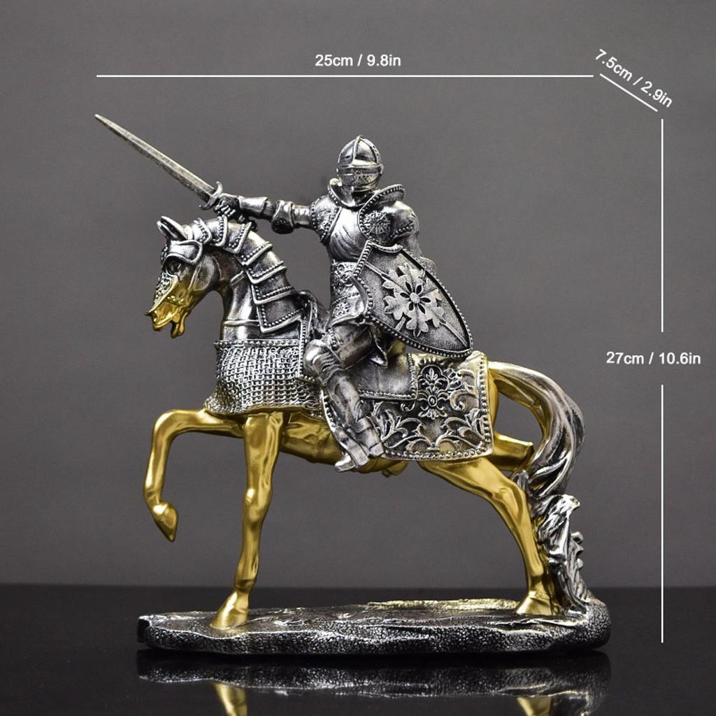 Ritter Pferde Statue Retro Kunstwerk Harz Dekorative Figur Tischdeko für Regal Eingangsbereich Schlafzimmer Eingang Wohnzimmer