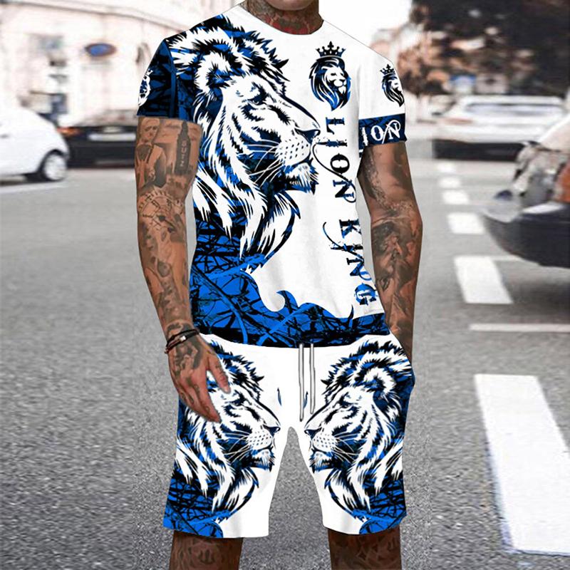 Tuta da Ginnastica da Uomo Tigre Animale Stampa 3D Costumi da Spiaggia Casual Girocollo Manica Corta Set Maglietta e Pantaloncini Abbigliamento Sportivo Uomo 2pz