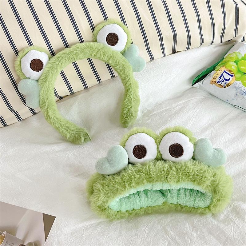 Frog Plush Hair Band Wash Hair Band Green Frog Eyes Love Headband Cartoon Wash Hair Clips
