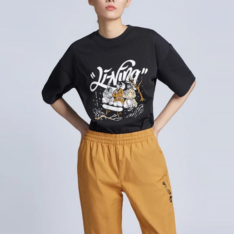 Men's Li-Ning Skateboard T-Shirts Men's Black Crew Neck Moderate Straight Fit