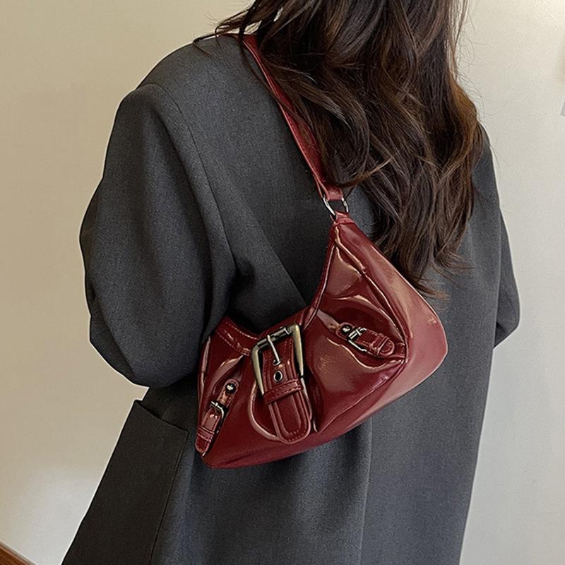 Yogodlns Vintage PU Leather Shoulder Bag for Women Y2K Spicy Girl Trend Maillard Style Underarm Bag High Quality Women Handbags