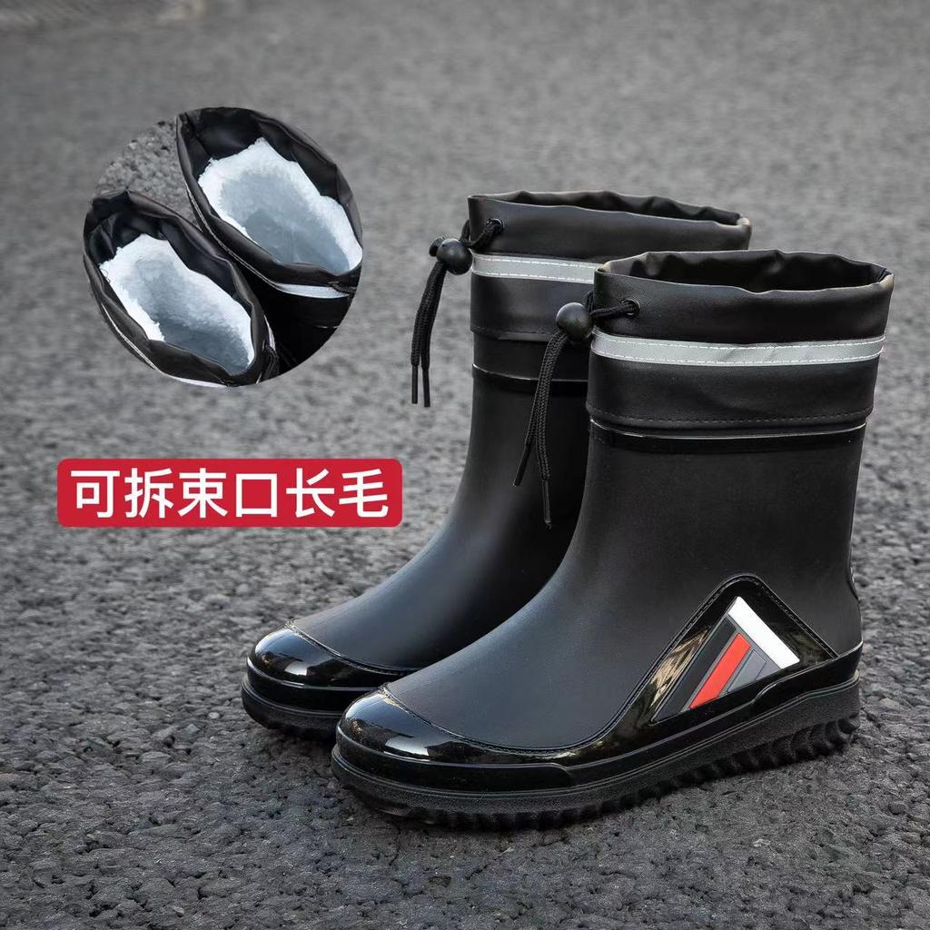 Rain shoes men's medium tube non-slip waterproof shoes new fashion outdoor closed water boots warm short tube rubber shoes men's fashion
