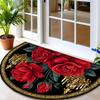 1Pcs Victorian Red Rose Semi Circle Welcome Doormat Non-Slip for Outdoor Patio Porch Kitchen Bathroom Entryway Floor Mat
