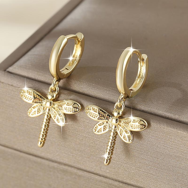 Huitan Elegant Women Drop Earrings Dragonfly Shaped Versatile Party Daily Animal Fancy Accessories Lady Delicate Metal JewelryGood Product