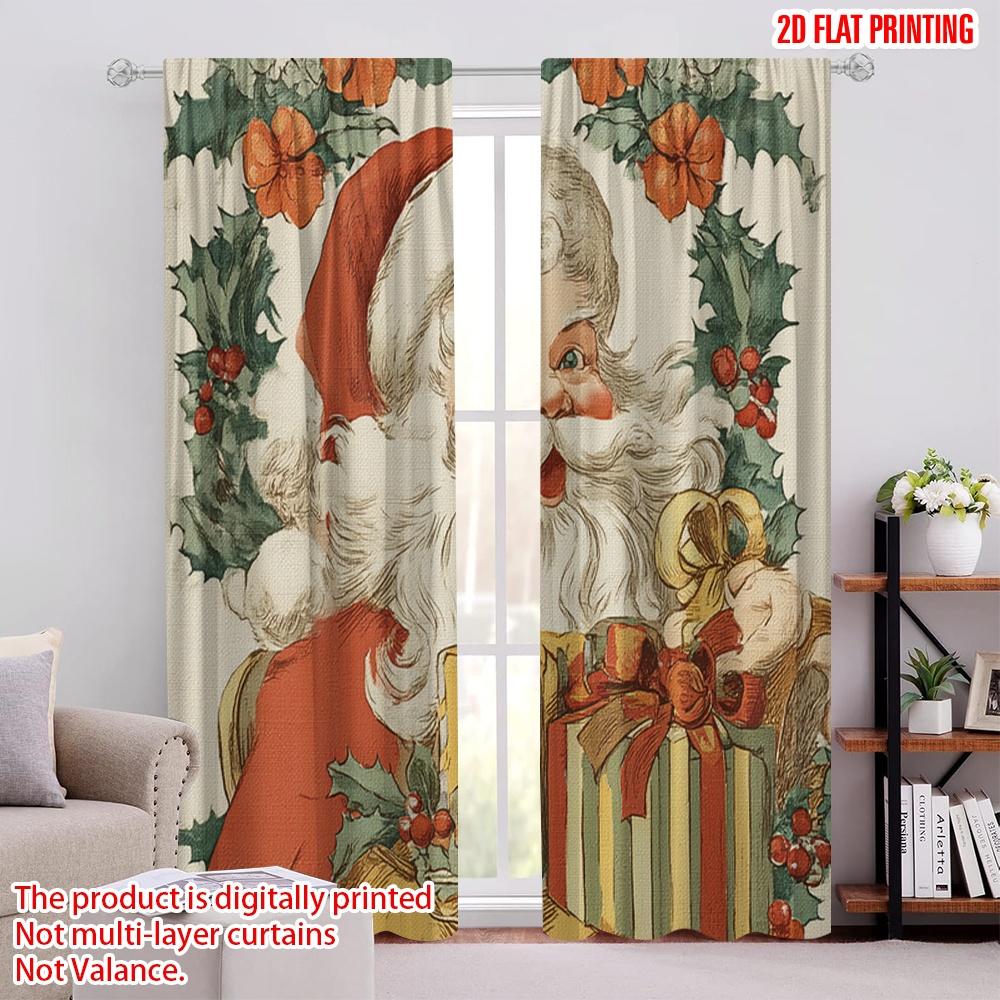 2pcs,2D Plane Printing Popular Curtains Santa Claus with Presents Versatile Polyester Fabric (without Rod) Outdoor Decorations