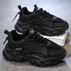 2025 Men's Summer Breathable Mesh Black Casual Sports Shoes, Thick Sole, Heightening Design, Daddy Style, Safety Work Footwear