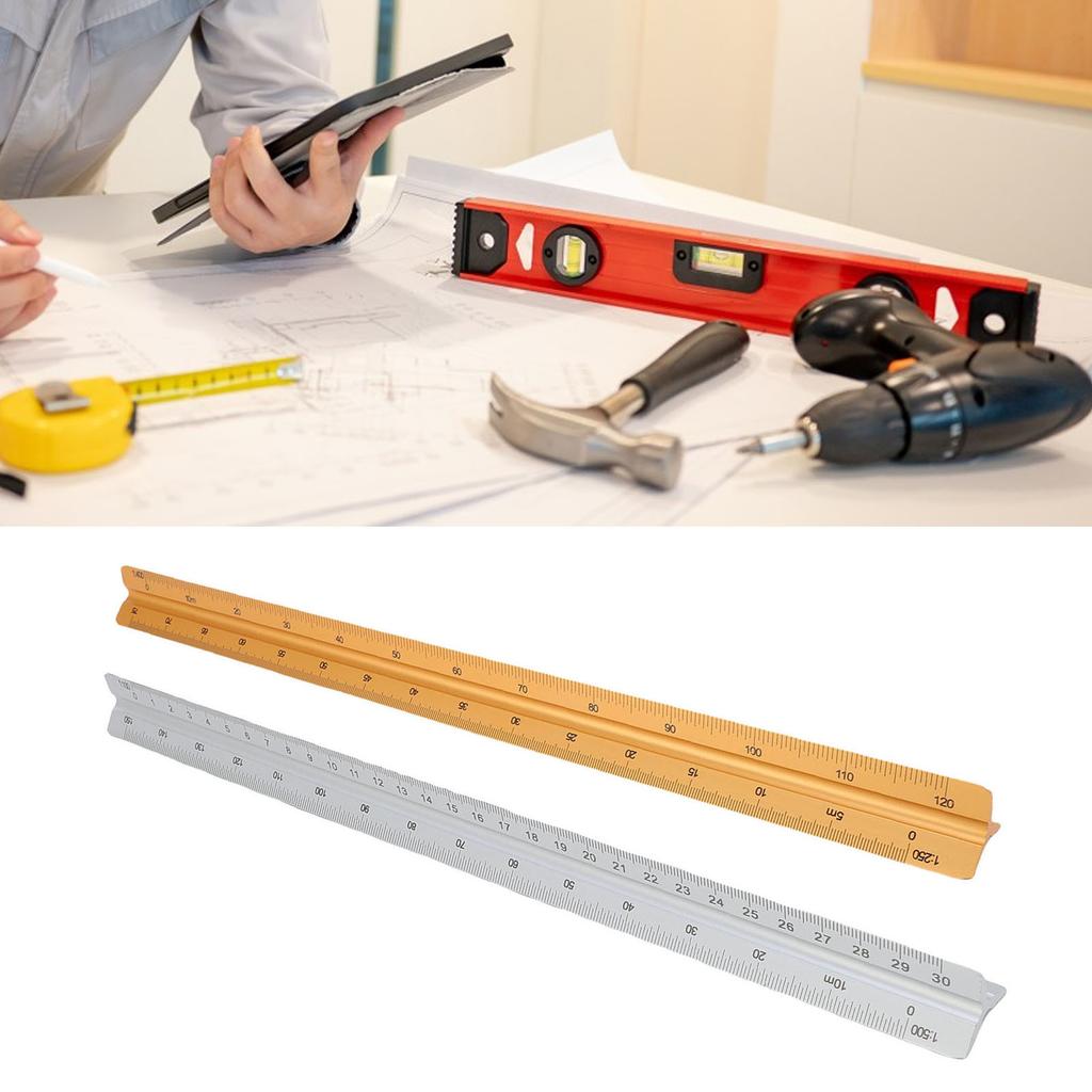 Architectural Scale Ruler 30cm Range Aluminum Accurate Concave Design Multifunctional Triangle Draft