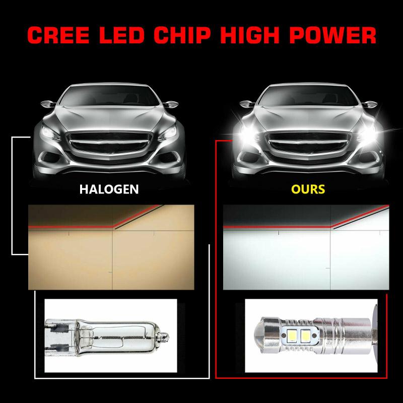 2 Pcs Car H3 Led Fog Light Bulb Conversion Kit Dc 12v-24v 100w 360 Degrees Super Bright Canbus 6000k
