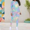 Women Plus Size Black Printed Round Neck Long Sleeve Top And Fitted Pants Two Piece Set