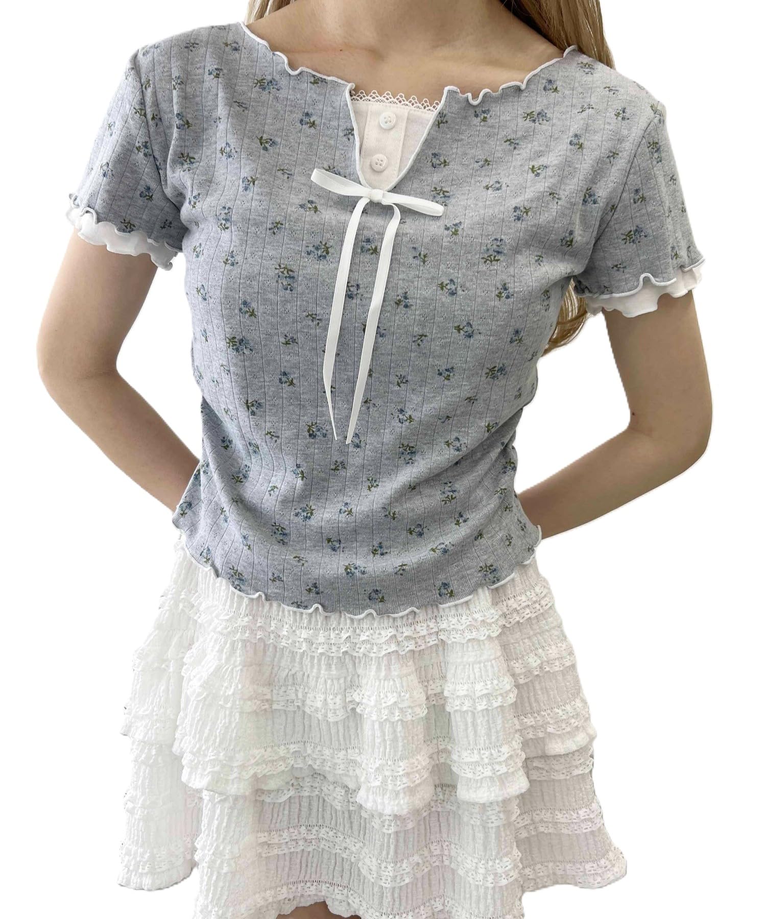 

WEGO PHILLY Цветочный многослойный меланжевый серый топ, женский, серый