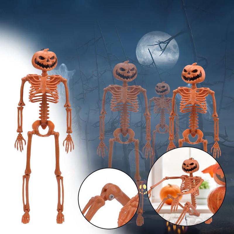 Halloween Poseable Human Skeleton Full Life Size Props Party Decor Halloween Pumpkin Skeleton Decorations with Posable