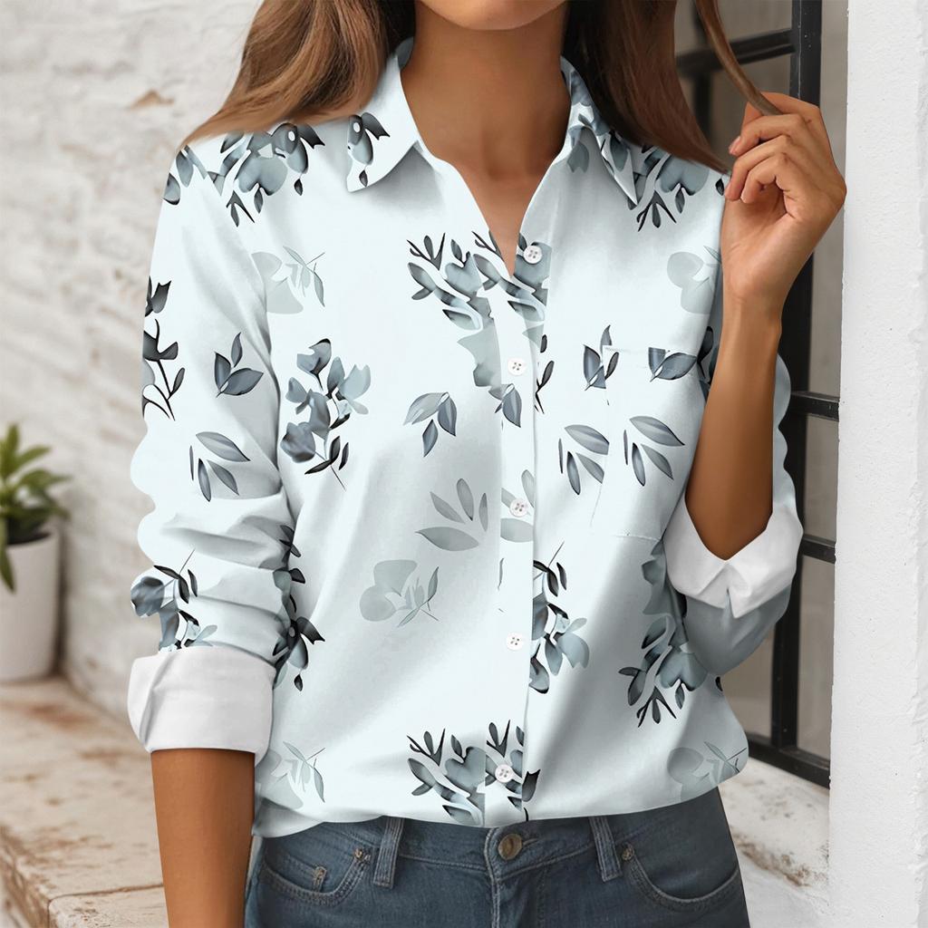 Women's Button Down Prints Shirt Long Sleeve Shirt Business Work Tops Casual With Pockets Jacket