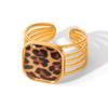 Trendy Leopard Print Stainless Steel Adjustable Ring for Women - 18k Gold Plated Titanium Fashion Jewelry Ring