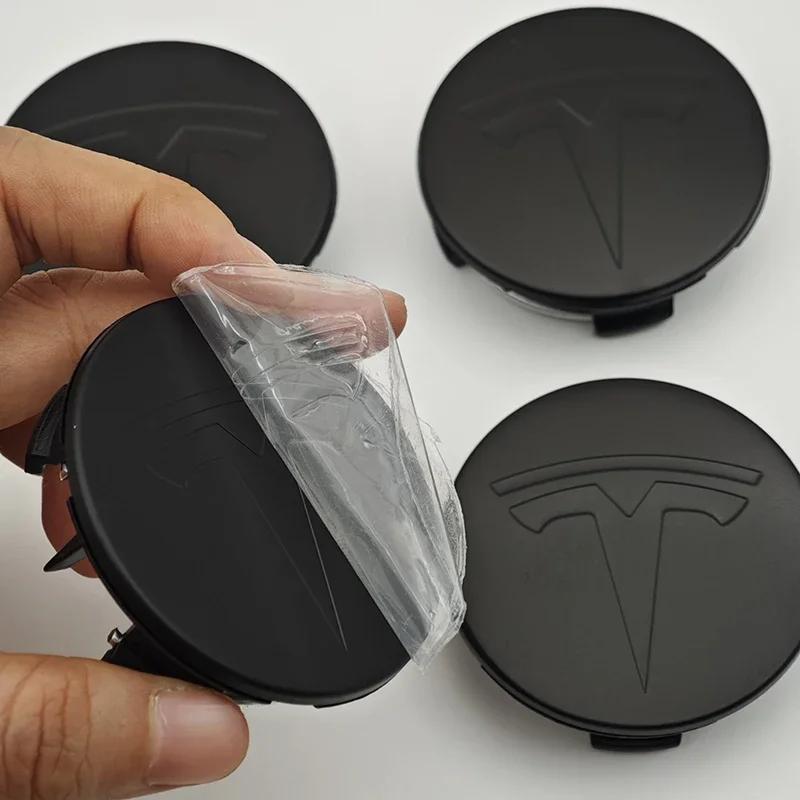 Autosticker Tesla 4 stuks 56mm Mat Zwart Auto Wielnaafdop Embleem Originele Velgen Naafdop Logo Voor Tesla Model 3 Y X S Auto A