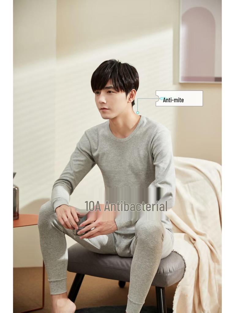 Men's Antibacterial Cotton Autumn Underwear Set - Thin, Warm Base Layer for Teens