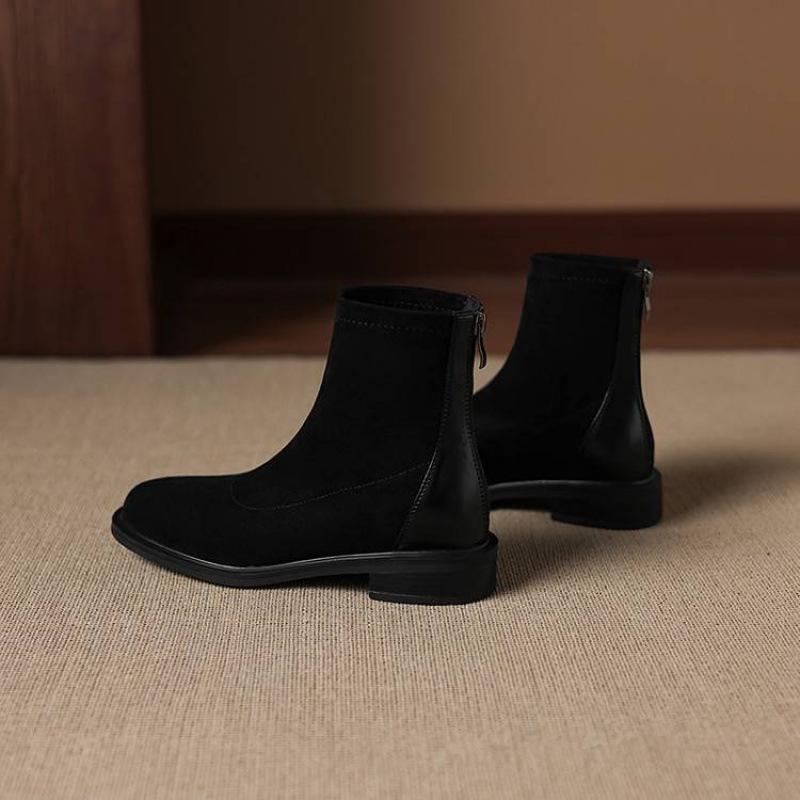 Autumn and winter women's suede Martin boots solid color low heel large size women's boots round head Korean version medium boots new leather boots w