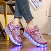 27-40 Kids's Lighting Sneakers Rubbing Shoes Boys's Shoes Solid Milky Patch Can Charging Lantern Shoes Glowing Sneakers with Charging