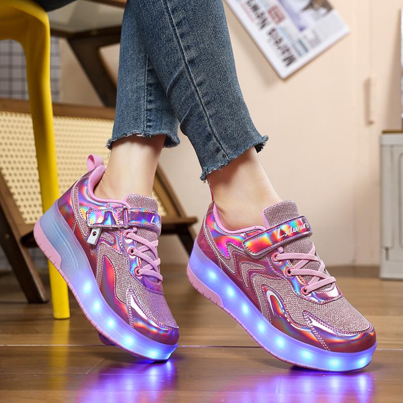 27-40 Kids's Lighting Sneakers Rubbing Shoes Boys's Shoes Solid Milky Patch Can Charging Lantern Shoes Glowing Sneakers with Charging