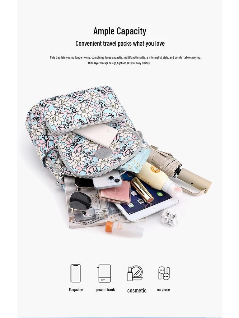 Mångsidig Tryckt Reseryggsäck i Nylon - Casual, Trendig och Enkel Mamma-väska