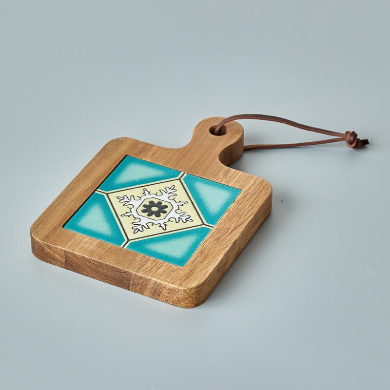 Japanese Solid Wood Floral Tile Heat-Resistant Kitchen Mat - Insulated Pot Holder, Retro Placemat, Casserole Mat, Coaster