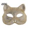 Cosplay Costume Props Full Rhinestone Halloween Mask Sparkling Skull And Cat Face Half Mask Adjustable Elastic Straps for Carnival Theme Dances Shiny