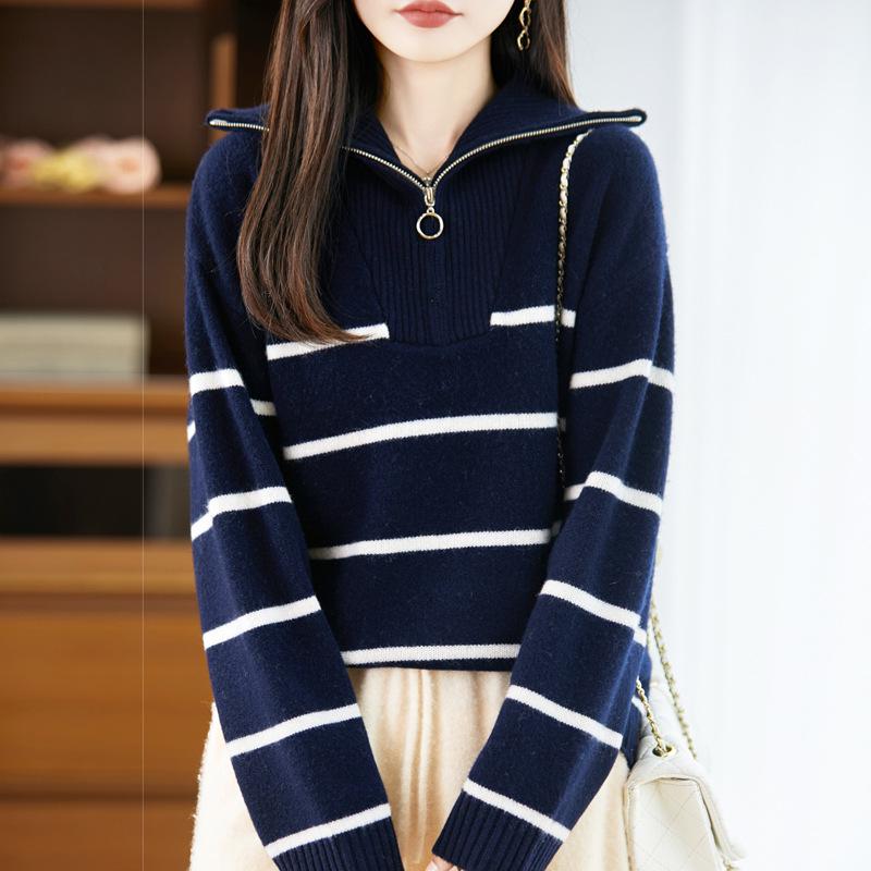 Women's Fashionable Pure Wool Coat - Autumn/Winter Thick Lapel Knitwear Sweater