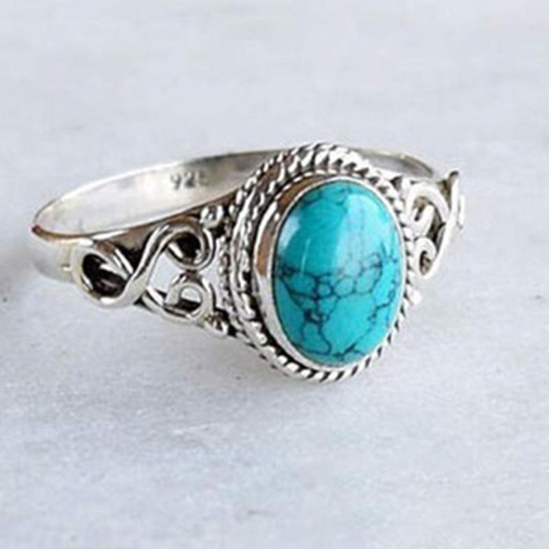 Inlaid Vintage Green Turquoise Ring, a European and American Style Engagement Gift, a Piece of Jewelry for Women