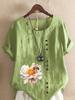 Damenmode Blume Biene Print Rundhals Kurzarm T-Shirt Lässig Baumwolle Leinen Grafikshirt Freizeit Locker Sommer Bluse Oberteile