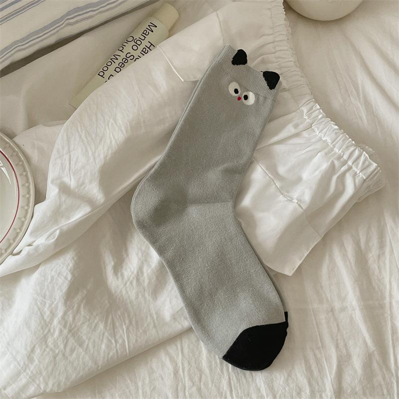 Socks Female Black Cat Female Socks Cute Cartoon Spring And Autumn Tube Socks Female Niche Girl Pile Socks