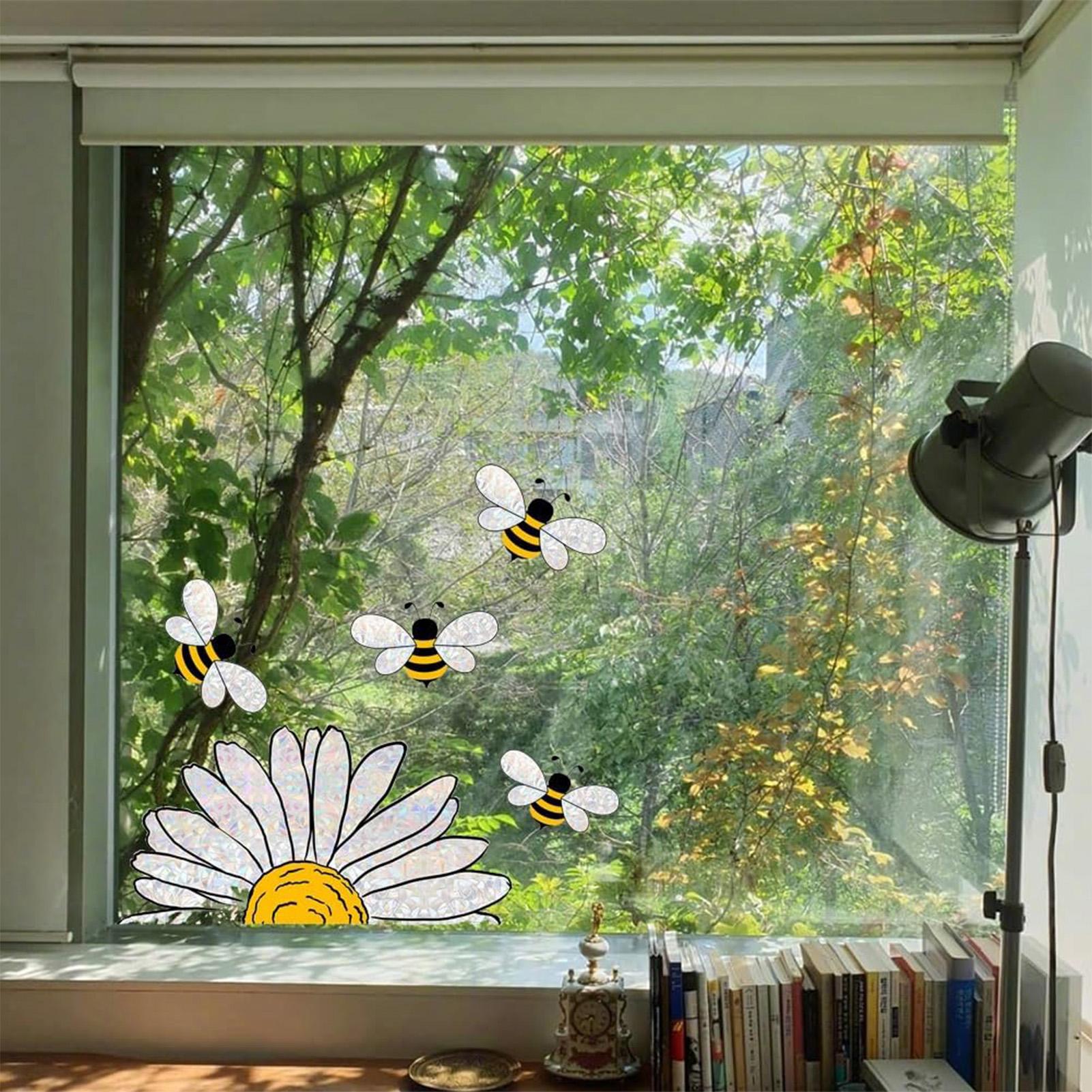 Adesivi Statici Colorati Girasole e Api per Finestre, Vetri, Casa, Ufficio, Aula 30x40cm PVC Riutilizzabili