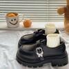 French Black Platform Round Head Small Leather Shoes Women's 2025 Autumn New Retro British Style Muffin Loafers Single Shoes