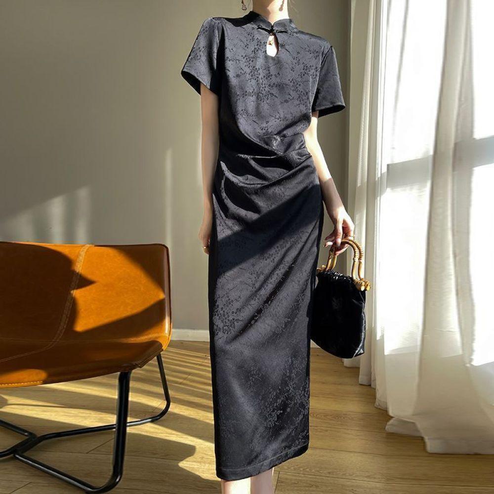 

Жаккардовое женское платье Cheongsam, летнее ретро-платье в китайском стиле с короткими рукавами