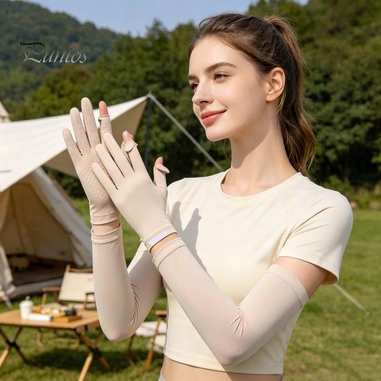 Sunscreen Arm Sleeves Women Sun Protection Gloves, Cooling with Detachable Full Finger Gloves Anti-Slip Palm, UV for Summer Driving Cycling Hiking