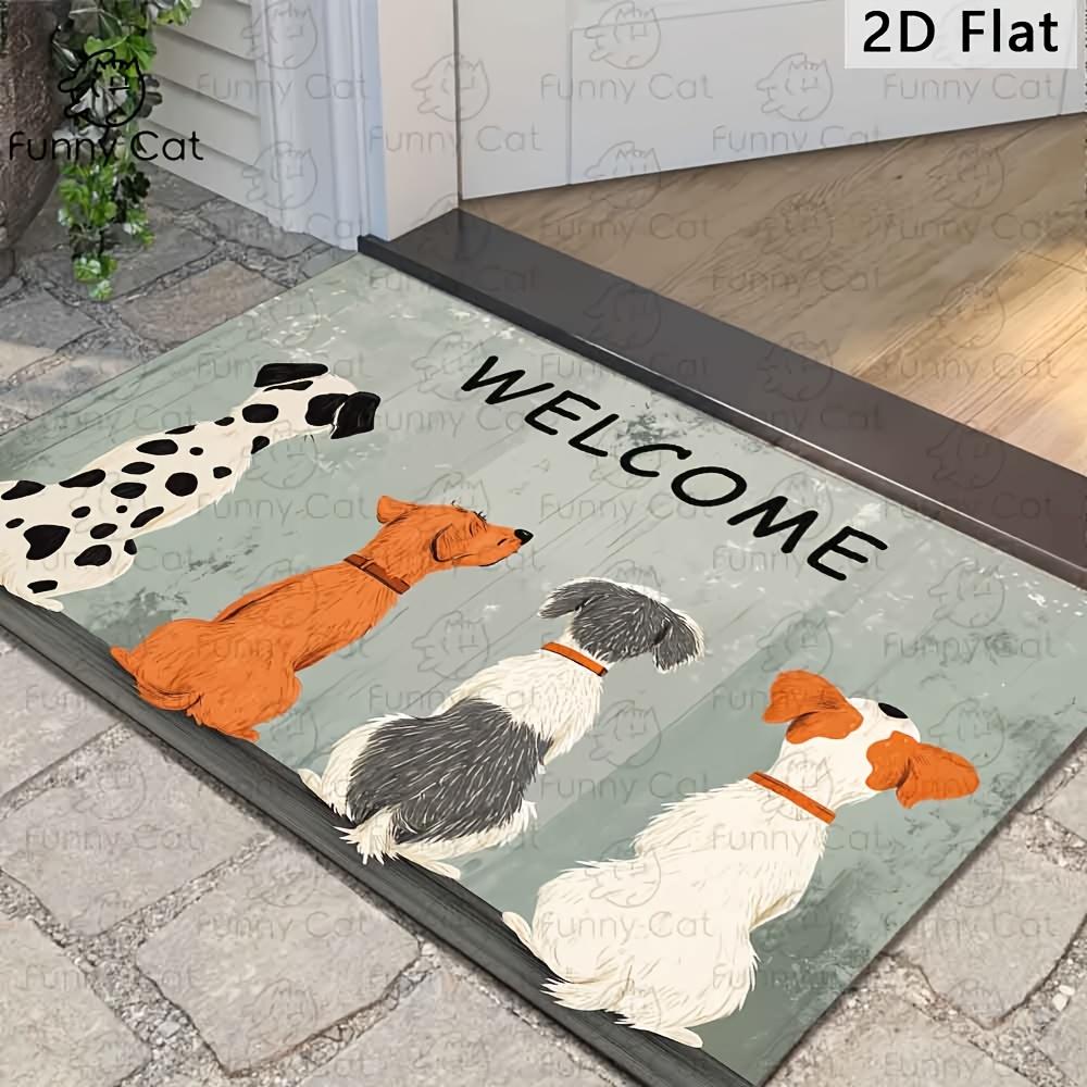 

Dog Silhouette Welcome Mat - Four Cute Dogs Pattern Non-Slip Floor Rug for Dog Lovers , Entryway , Home Decor 40x60cm