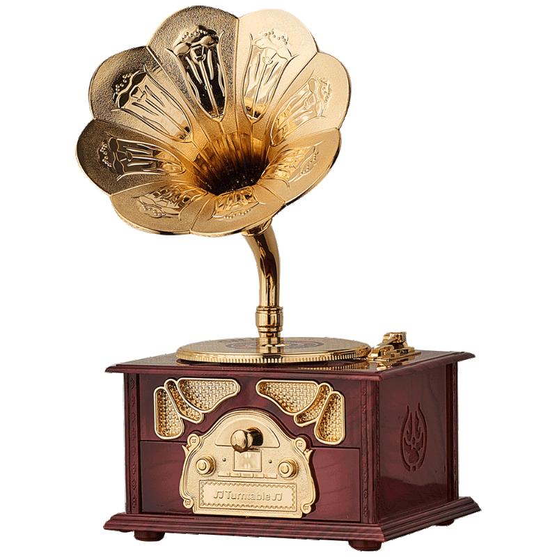 

Роскошные домашние украшения Винтажный антикварный деревянный металлический фонограф Музыкальная шкатулка для украшения домашнего рабочего стола Украшение музыкальной шкатулки Подарки коричневый
