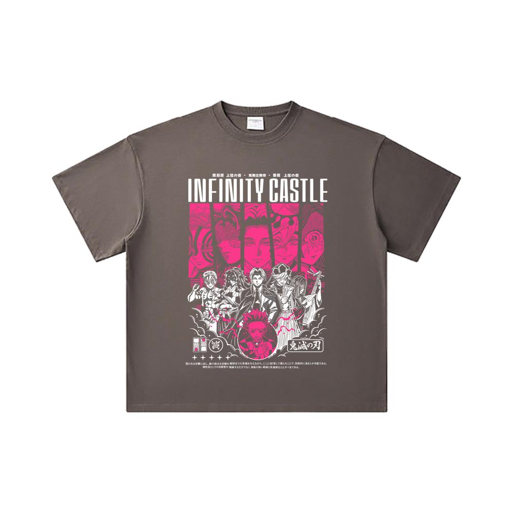 260 GSM Double Yarn 32 Count 100% Cotton Demon Slayer V89 Infinity Castle Print Unisex Heavy Cotton T Shirt