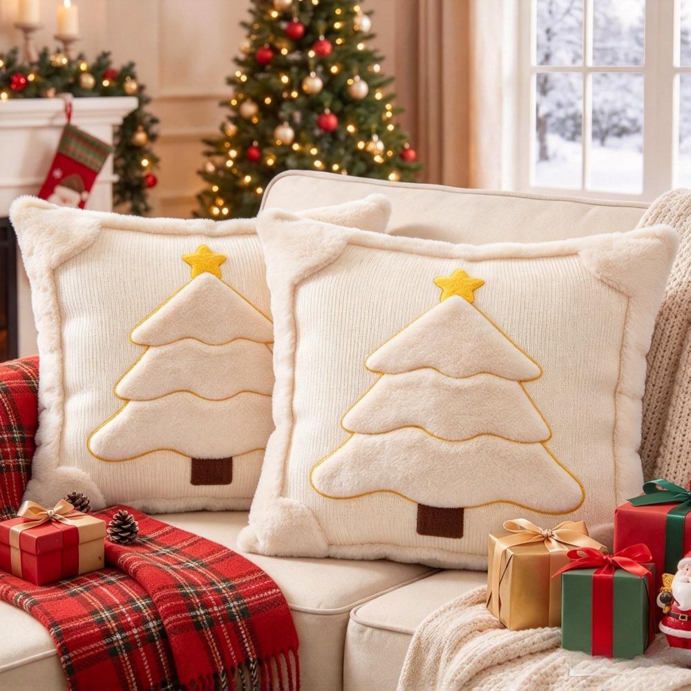 2PCS Soft Fluffy Christmas Pillow Cover Christmas Tree Throw Pillowcase Pillowslip Home Sofa