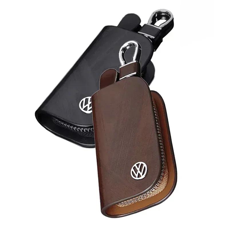 For VW New Leather Car Logo Key Case Cover Key Chain Protective Bag for Volkswagen Passat Santana Tiguan Scirocco Magotan Sagi