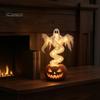 Innen Außen Saisonale Requisiten Geist Kürbis Hoflampe, Halloween Harzfigur mit Warmem LED-Licht, Seltsame Statue Spukhaftes Wirbeln auf Sockel, Tischplatte