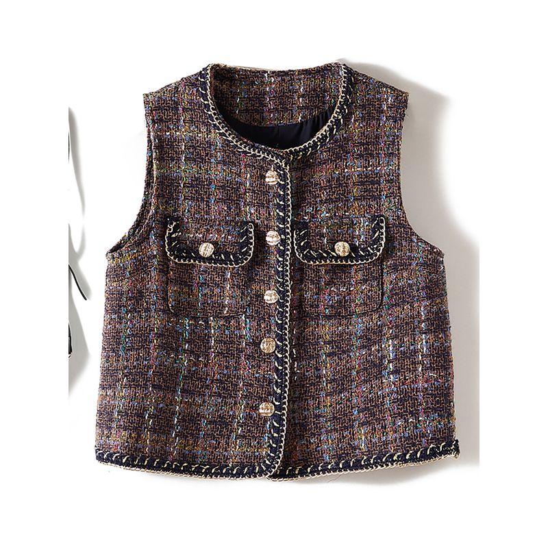 Classic Style Classic Series Tops! Women's Gold Chain Side Single-Breasted I-Shaped Vest Fall and Winter Wear Woolen Outwear