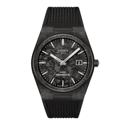 Tissot PRX Powermatic 80 Watch, 40mm, Rubber Strap, Black Carbon Fiber Dial, Officially Imported, T1379079720100