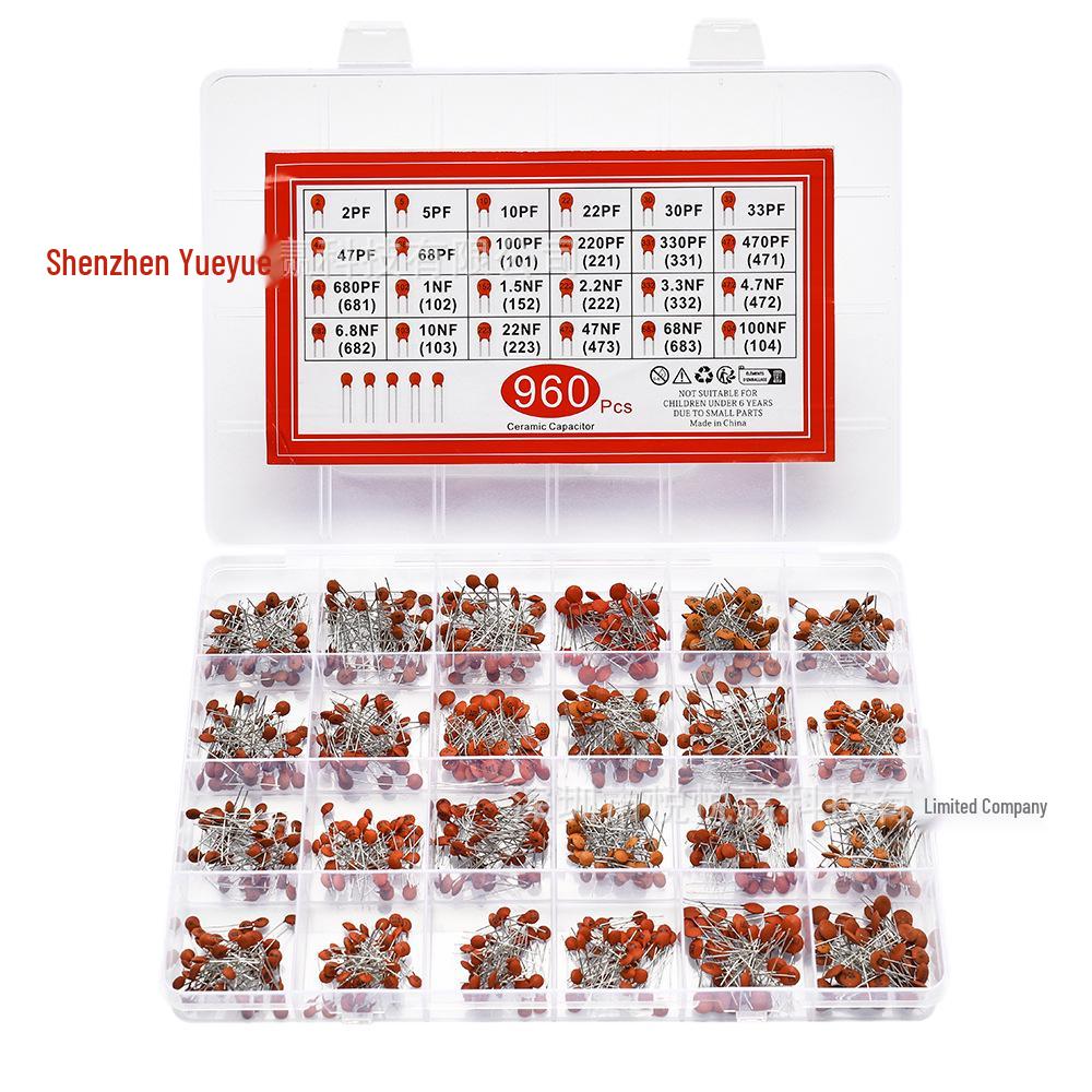960PCS Chip Ceramic Capacitor Box, 24 Values (2pF-100nF), 40 Pieces Each
